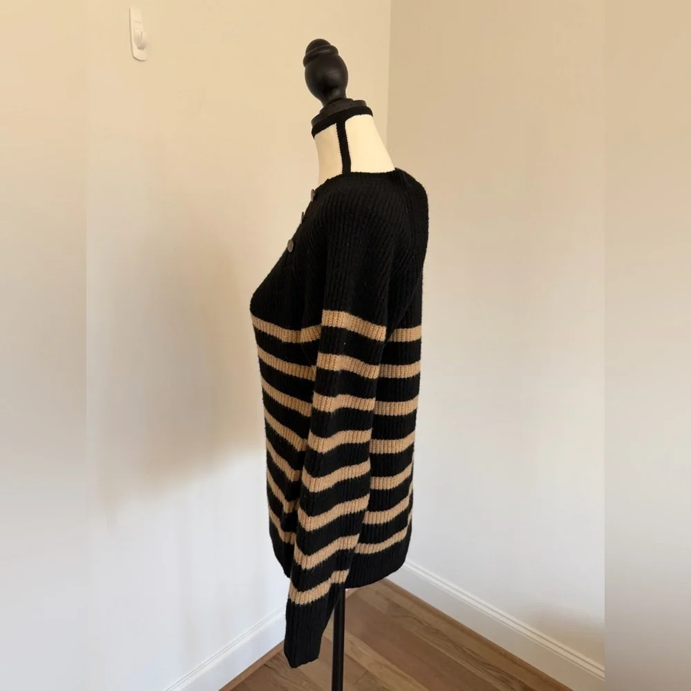 Knox Rose Black & Tan Striped Ribbed Sweater | XS